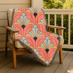 🧡 Groovy Fan Throw — 1960s Mod Scallop Woven Blanket