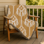 Macramé Tassel Throw — 1970s Bohemian Circle Woven Blanket