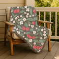 🍒 Cherry Blossom Throw -  1950s Vintage Kitchen Woven Blanket