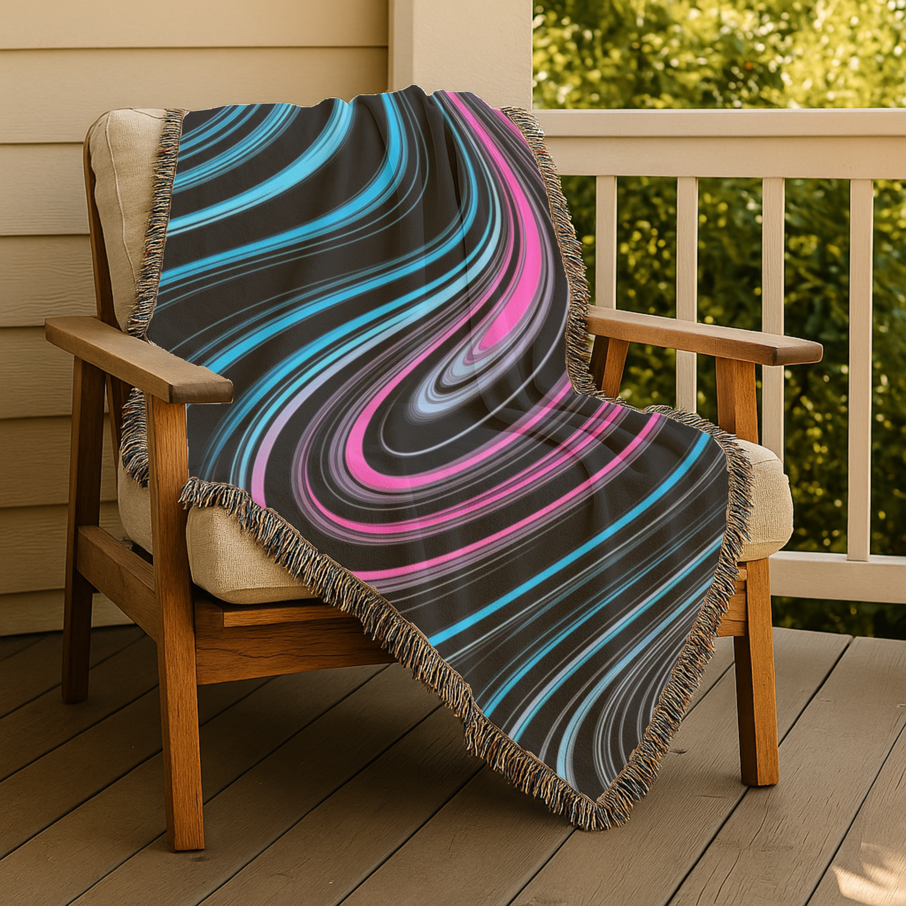 Neon Vortex Throw — 2000s Y2K Neon Flow Woven Blanket