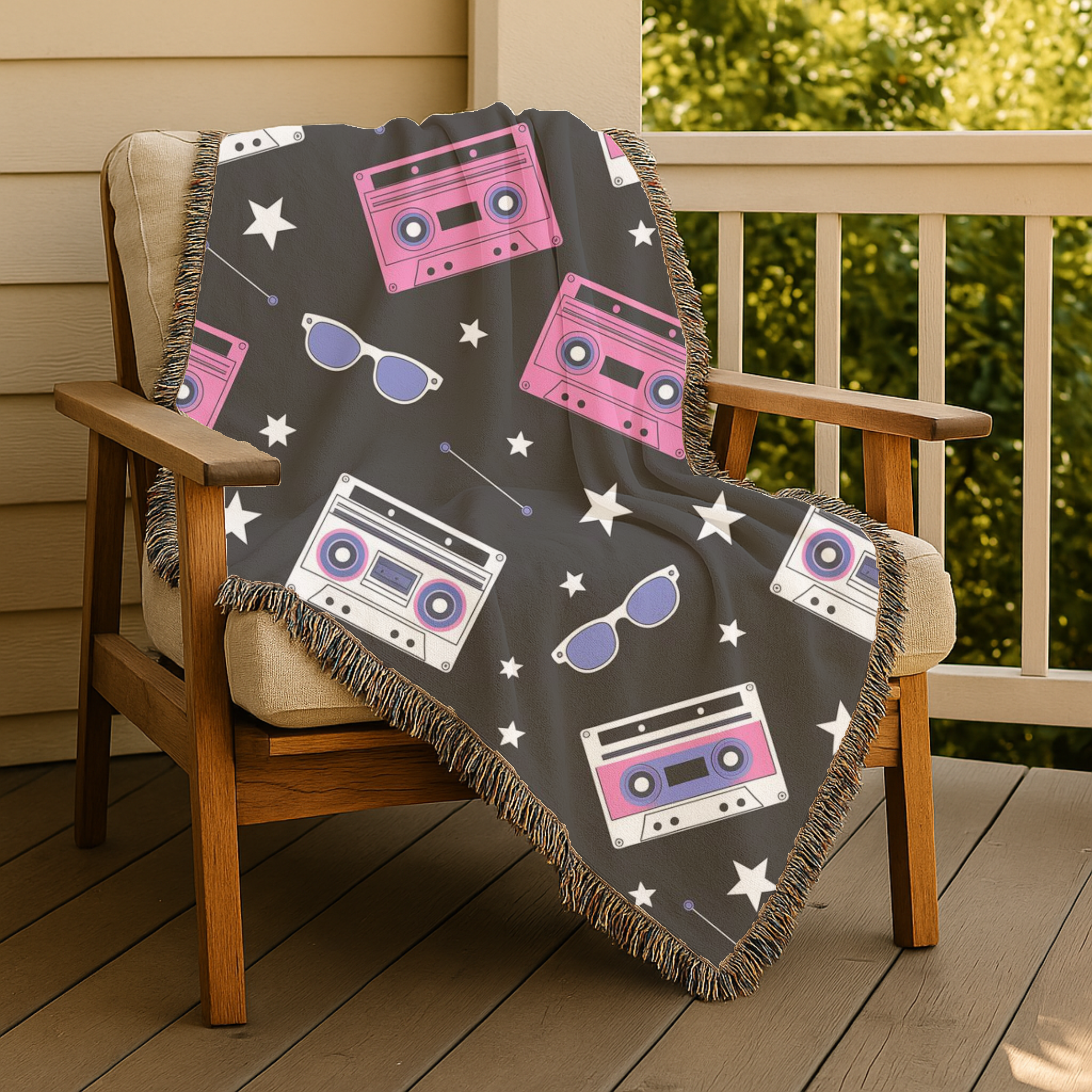 Mixtape Throw — 1980s Boombox & Cassette Woven Blanket
