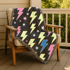 Lightning Strike Throw — 1980s Neon Bolt Woven Blanket