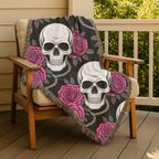 Skull & Roses Throw — 1990s Gothic Skull & Rose Woven Blanket