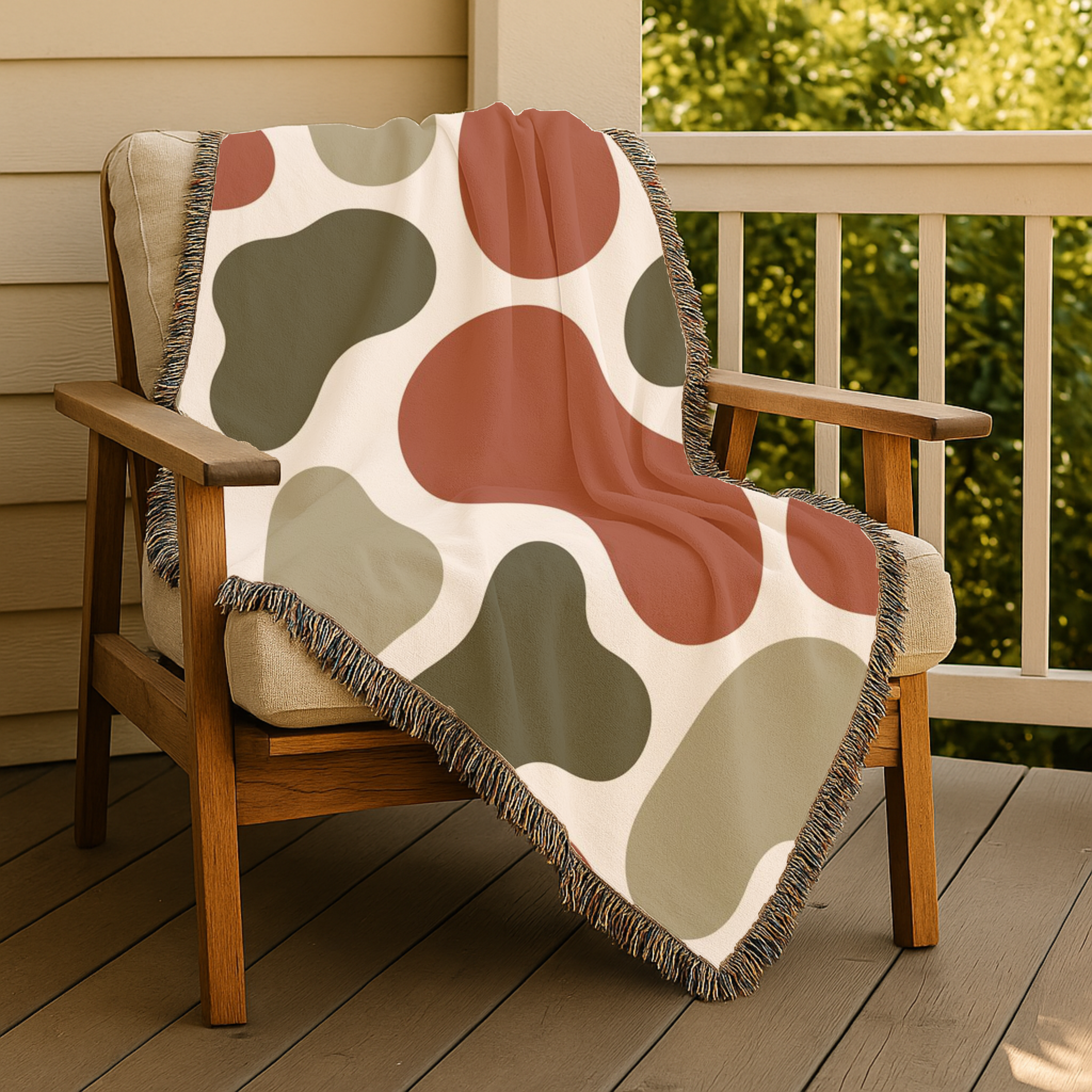 River Stone Throw — 1970s Abstract Organic Woven Blanket