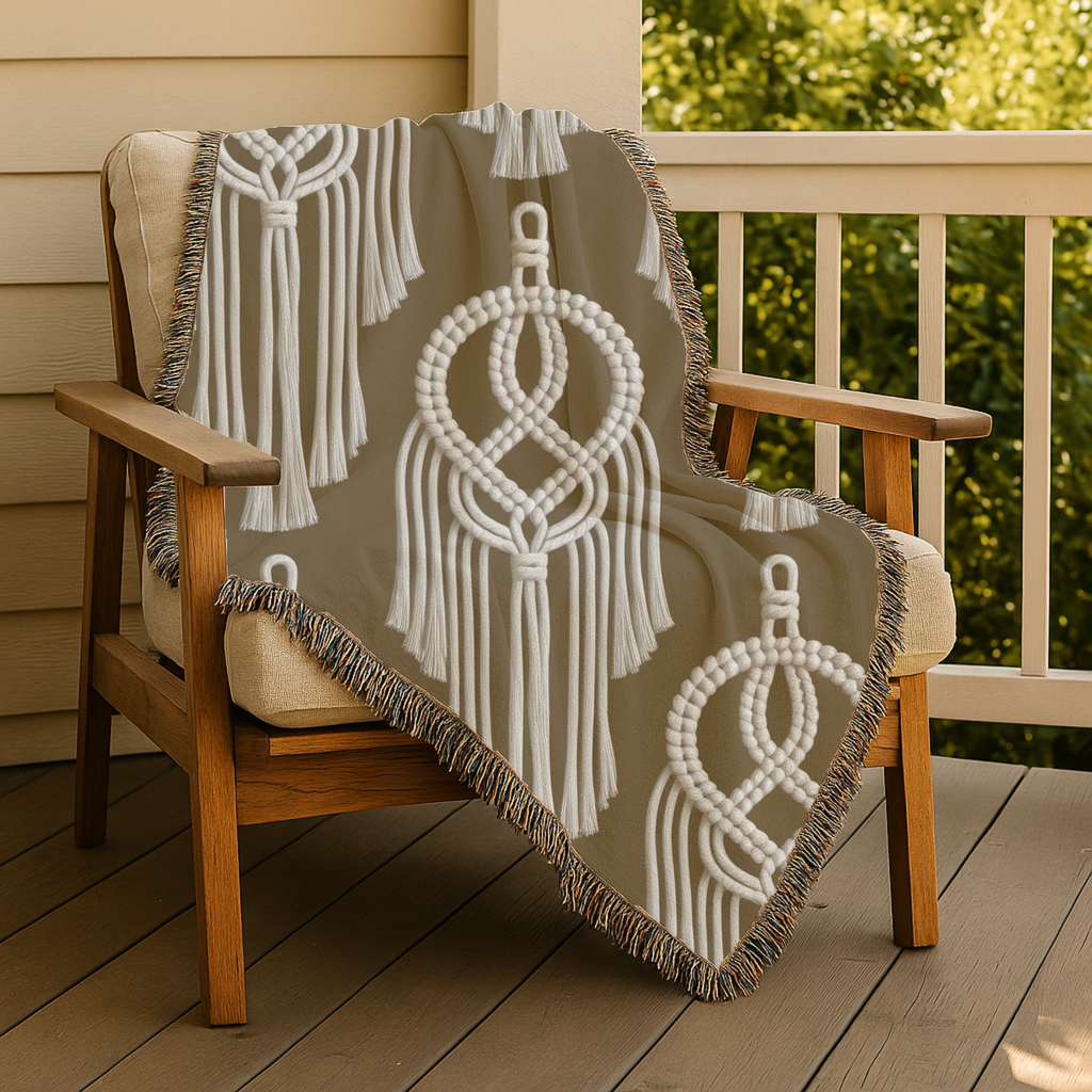 Macramé Circle Throw — 1970s Bohemian Macramé Woven Blanket