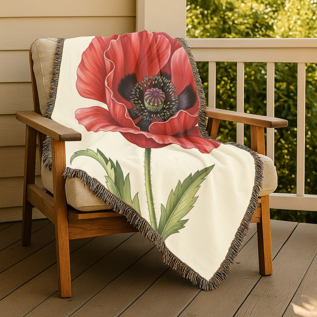 1940s Remembrance Poppy Woven Blanket