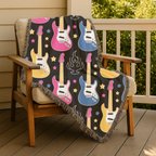 Rock Flame Throw — 1980s Guitar Fire Woven Blanket