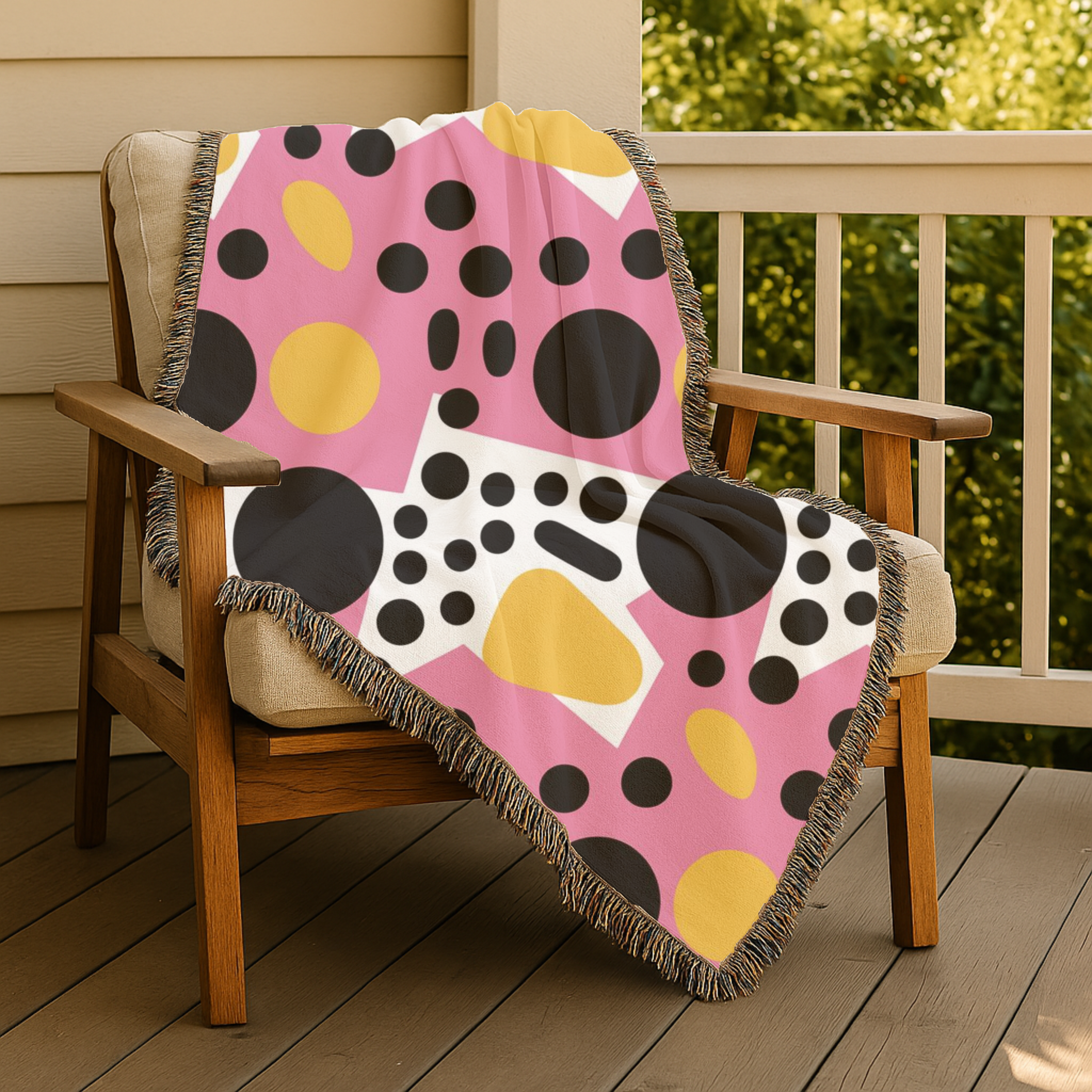 Dot Pop Throw — 1980s Bold Circle Woven Blanket