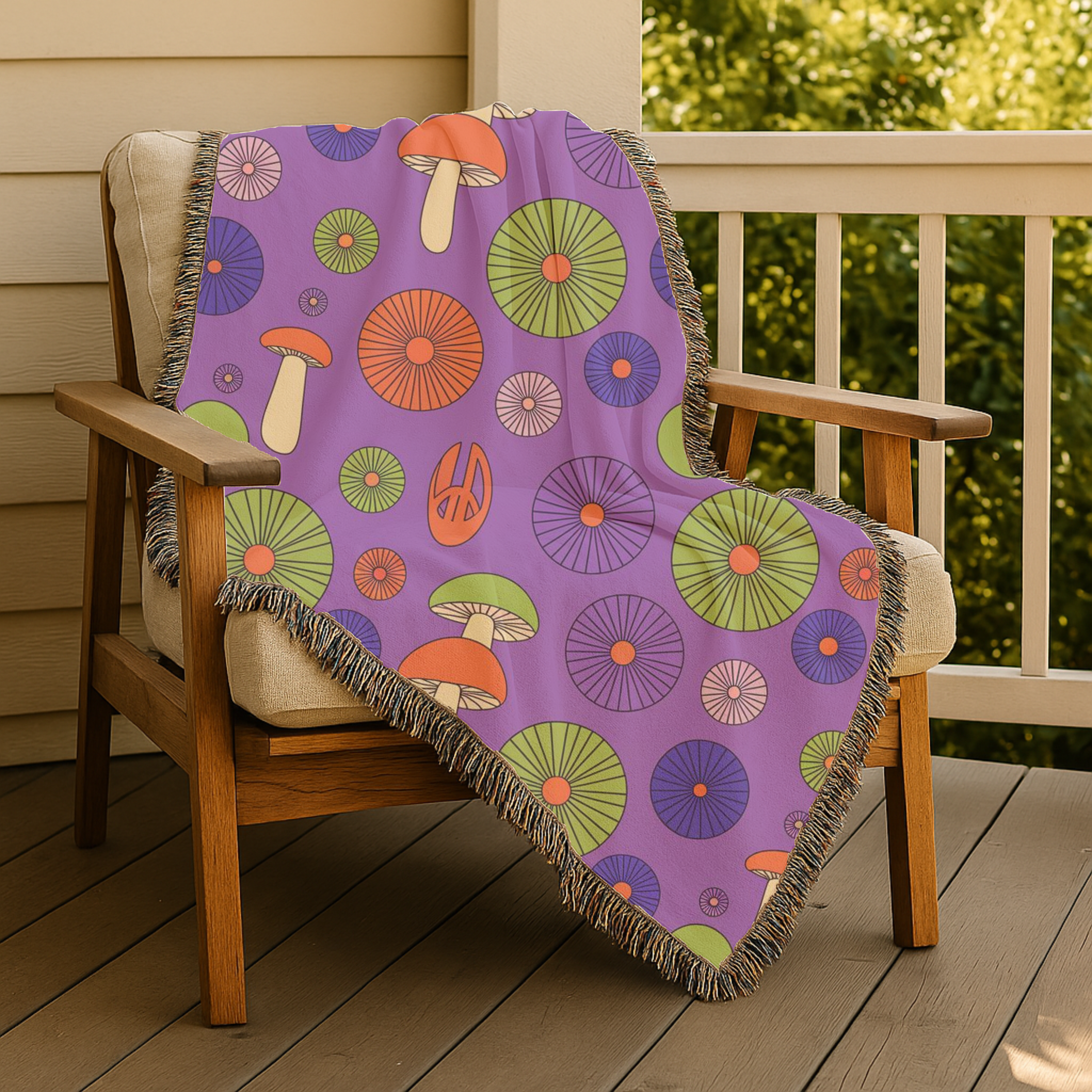 🍄 Magic Mushroom Throw — 1960s Psychedelic Woven Blanket