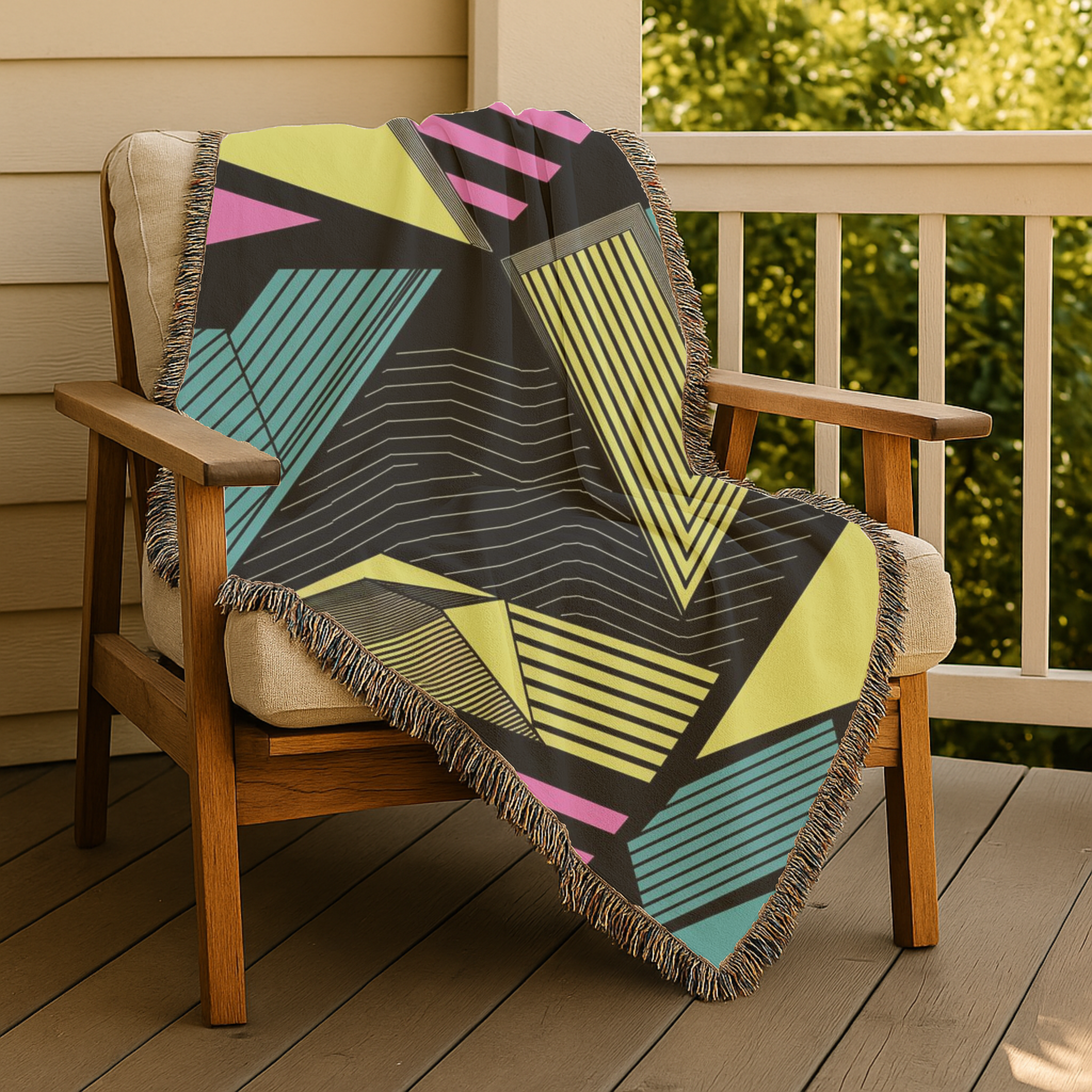 Electric Triangle Throw — 1980s Bold Stripe Geometric Woven Blanket