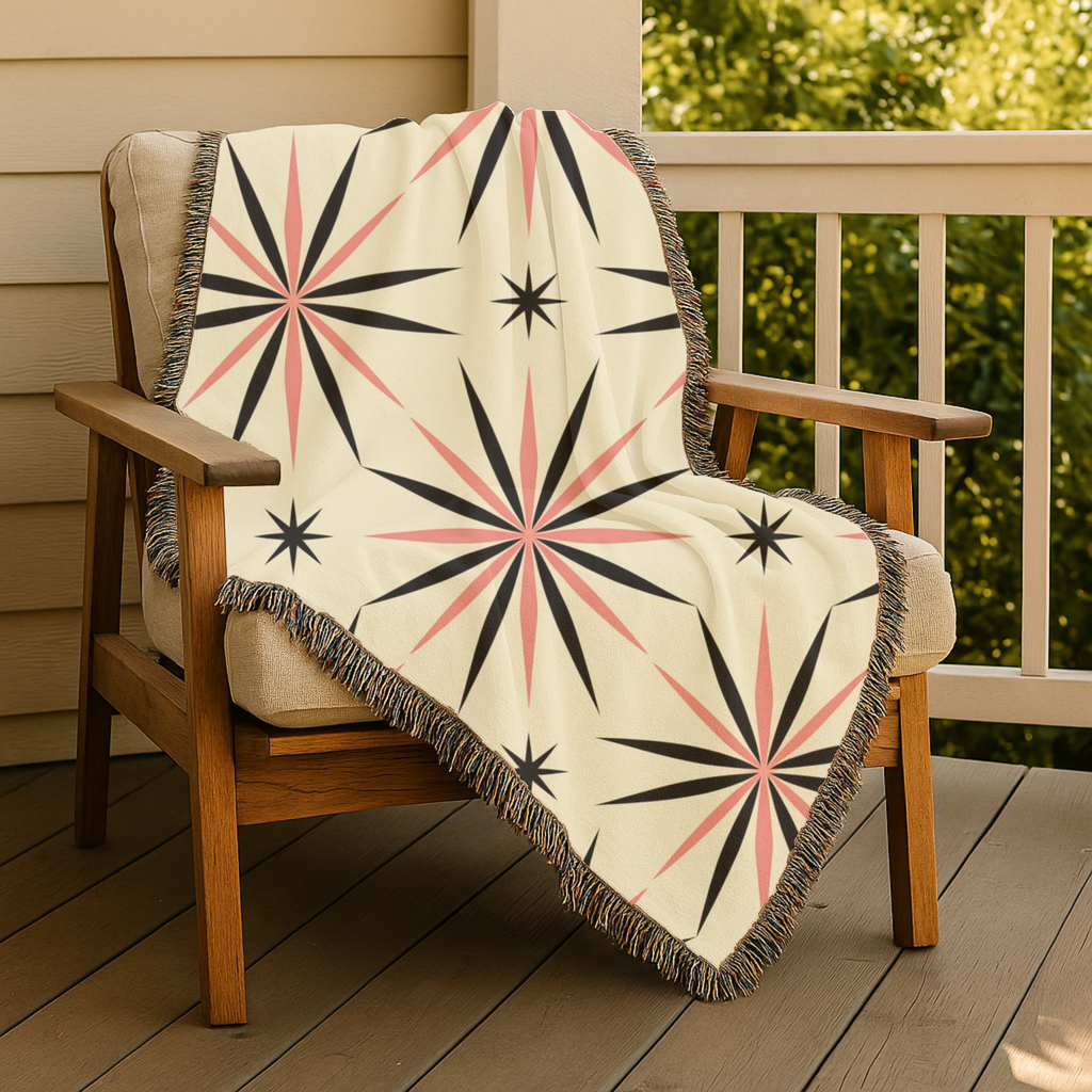 💫 Compass Star Throw — 1950s Atomic Age Woven Blanket