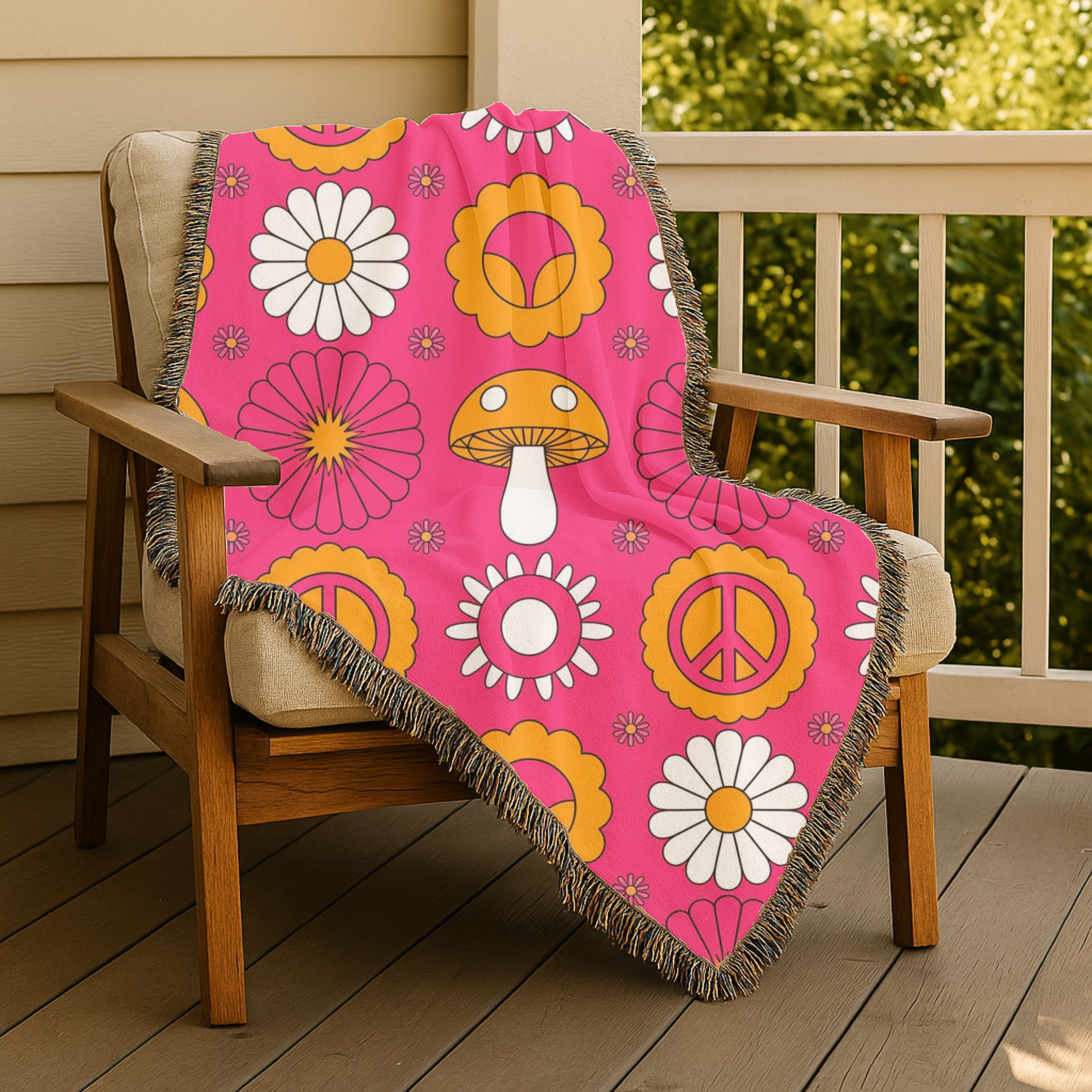 Woodstock Throw — 1960s Psychedelic Mandala Woven Blanket