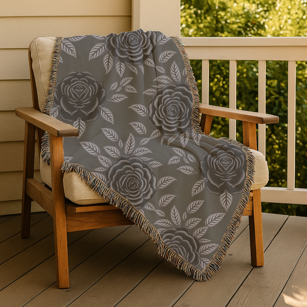 Midnight Rose Throw — 1990s Gothic Floral Woven Blanket
