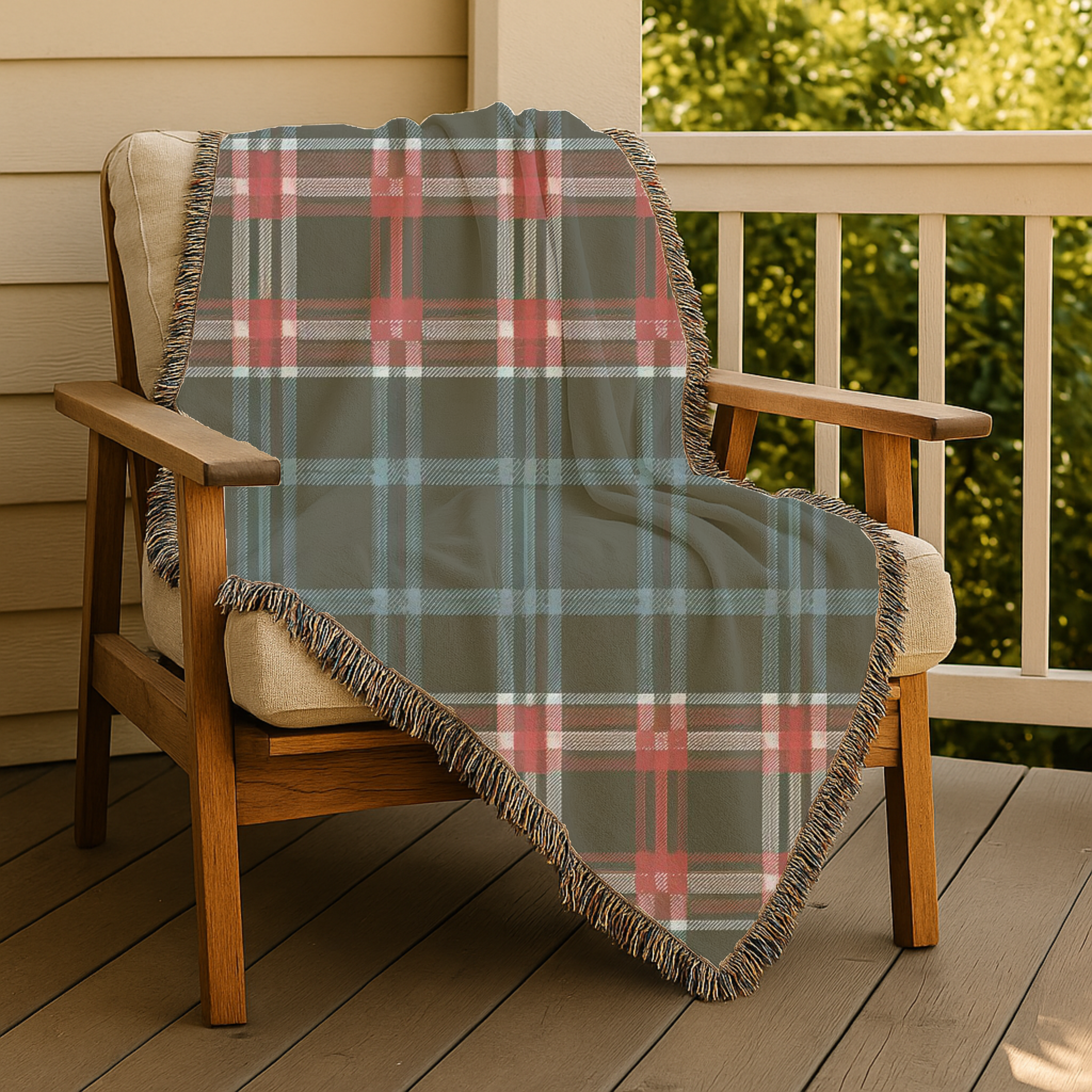 Electric Tartan Throw — 1990s Teal & Red Plaid Woven Blanket
