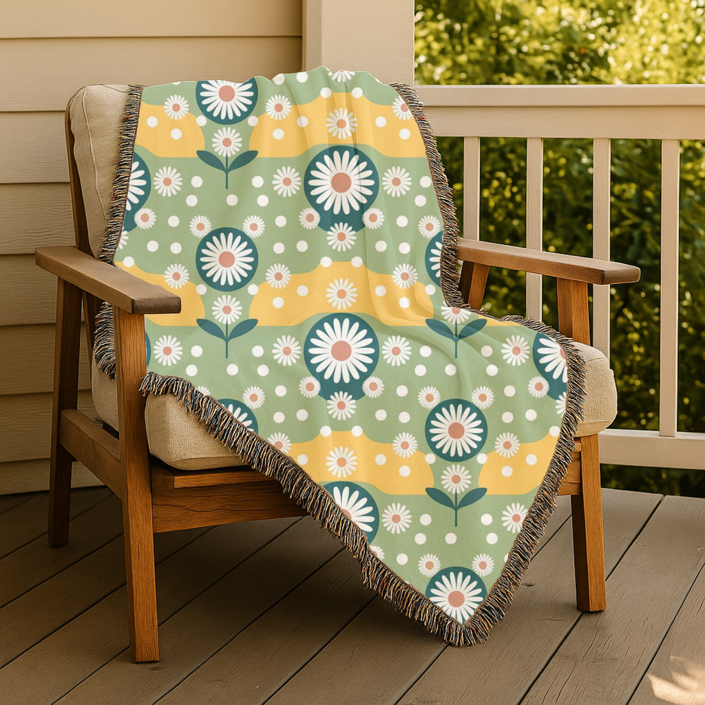 Daisy Wave Throw — 1950s Atomic Garden Woven Blanket