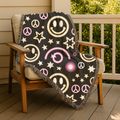 Happy Daze Throw — 1990s Smiley Face & Peace Woven Blanket