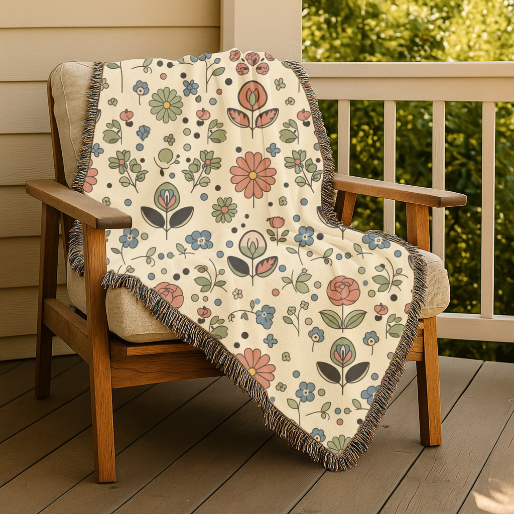 Meadow Ditsy Throw — 1940s Folk Floral Woven Blanket