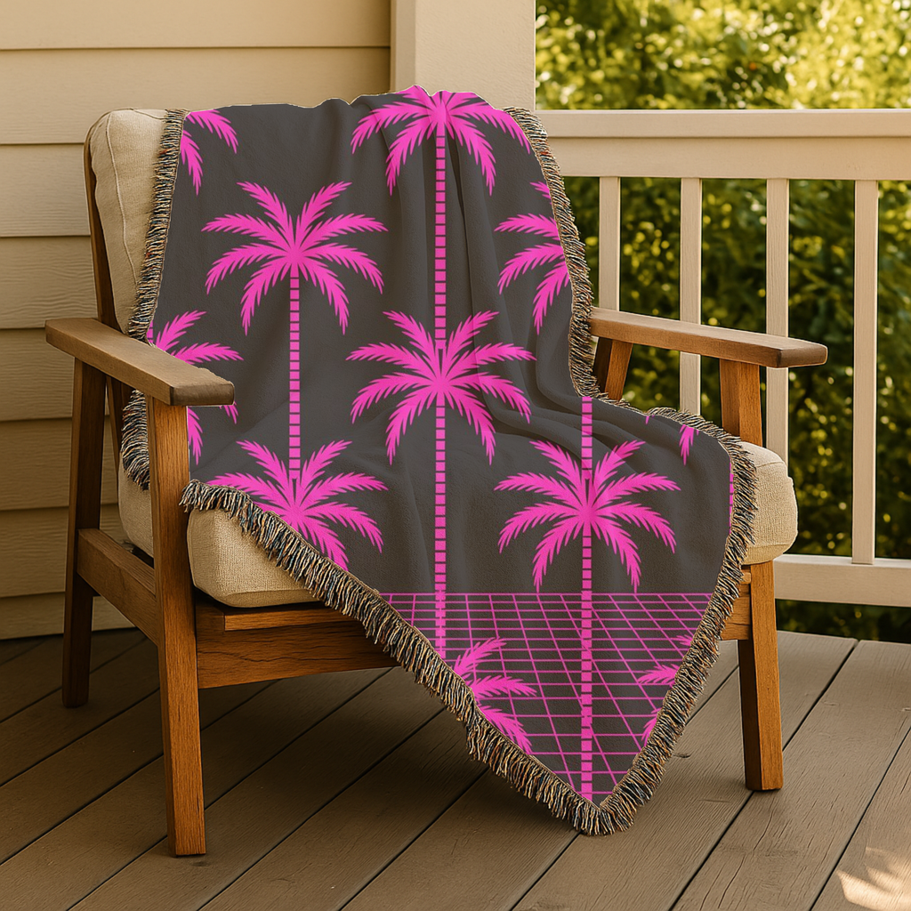 Neon Palm Throw — 1980s Tropical Night Woven Blanket