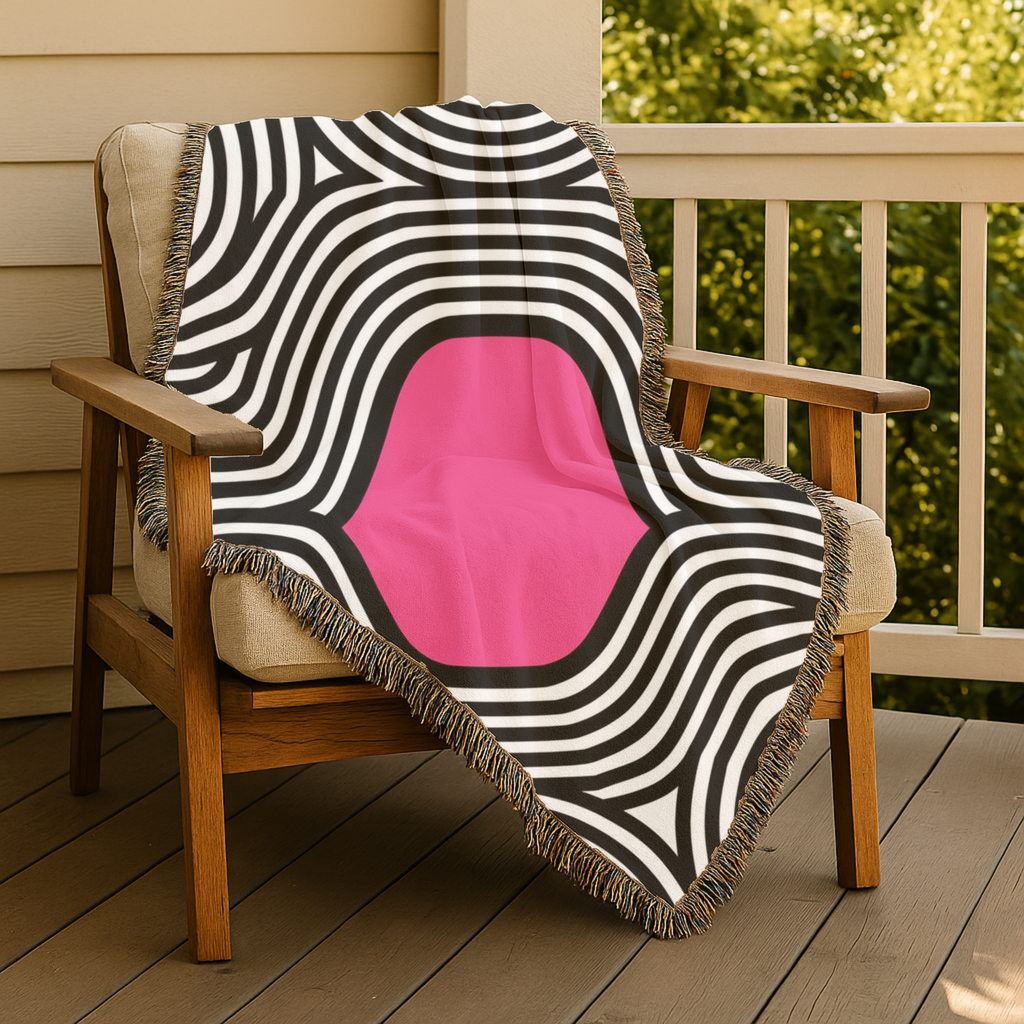 🩷 Pink Vortex Throw — 1960s Op Art Woven Blanket