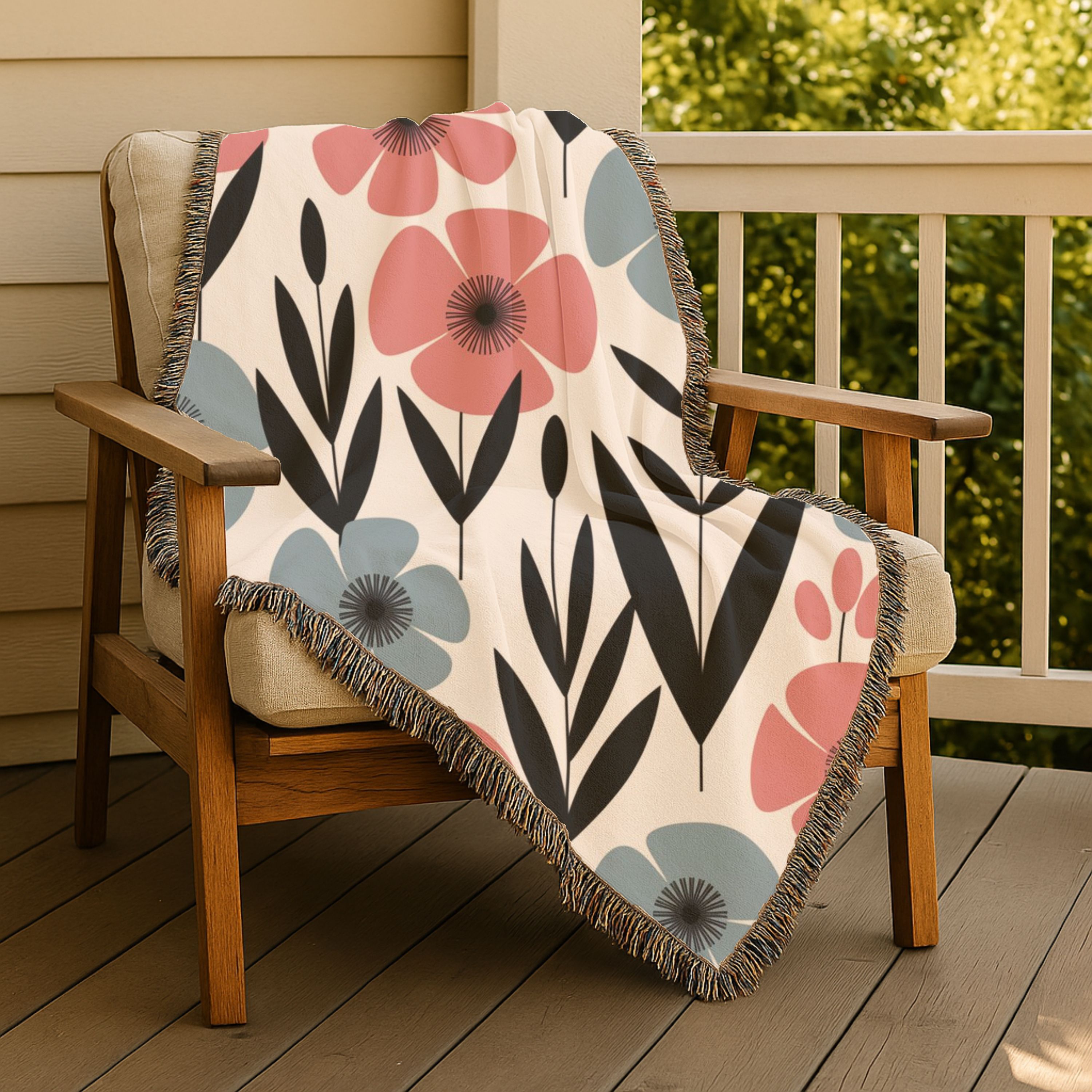 🌸 Nordic Bloom Throw — 1950s Scandinavian Floral Woven Blanket