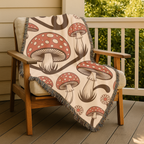 Forest Floor Throw — 1970s Woodland Mushroom Woven Blanket