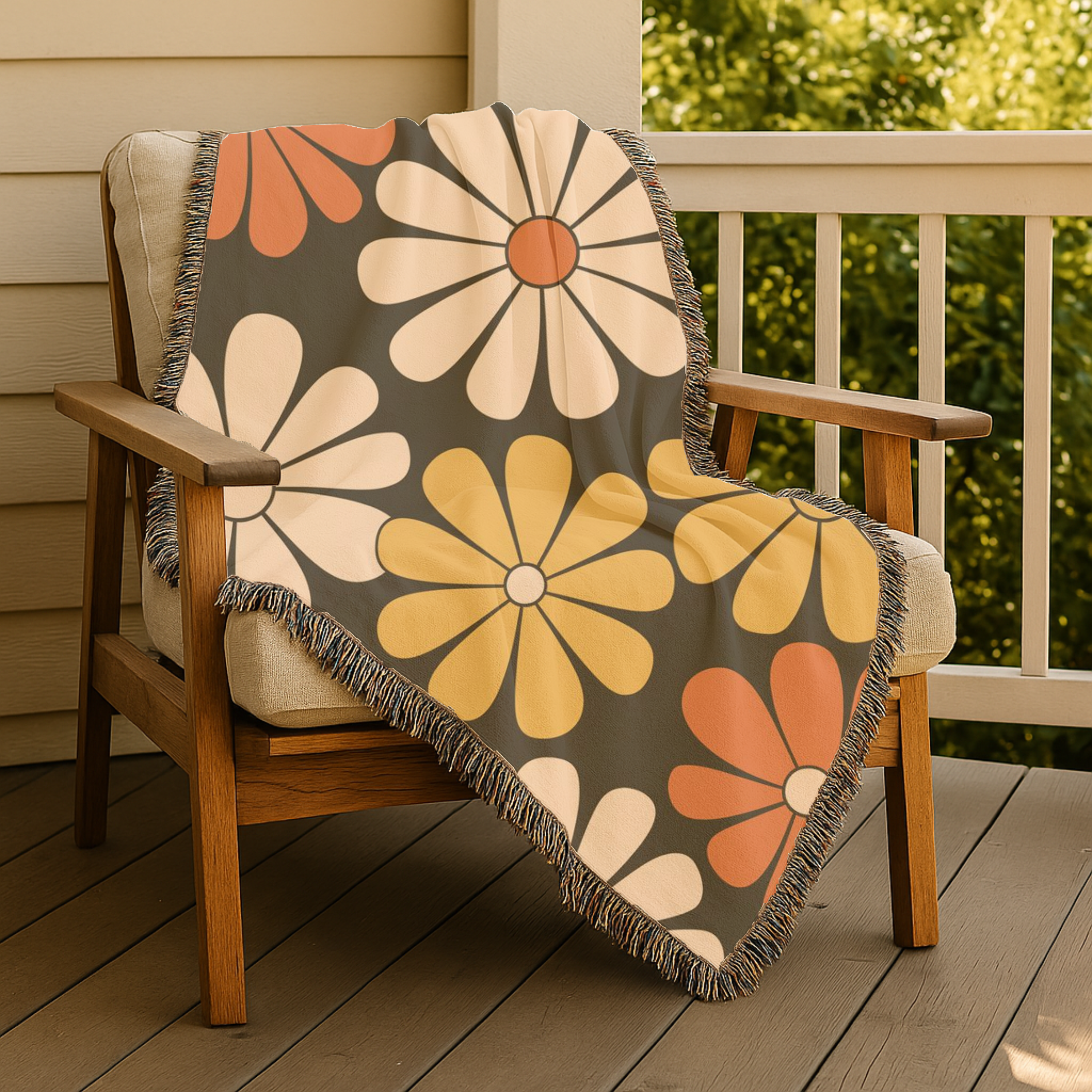 🌼  Retro Daisy Throw — 1970s Groovy Floral Woven Blanket