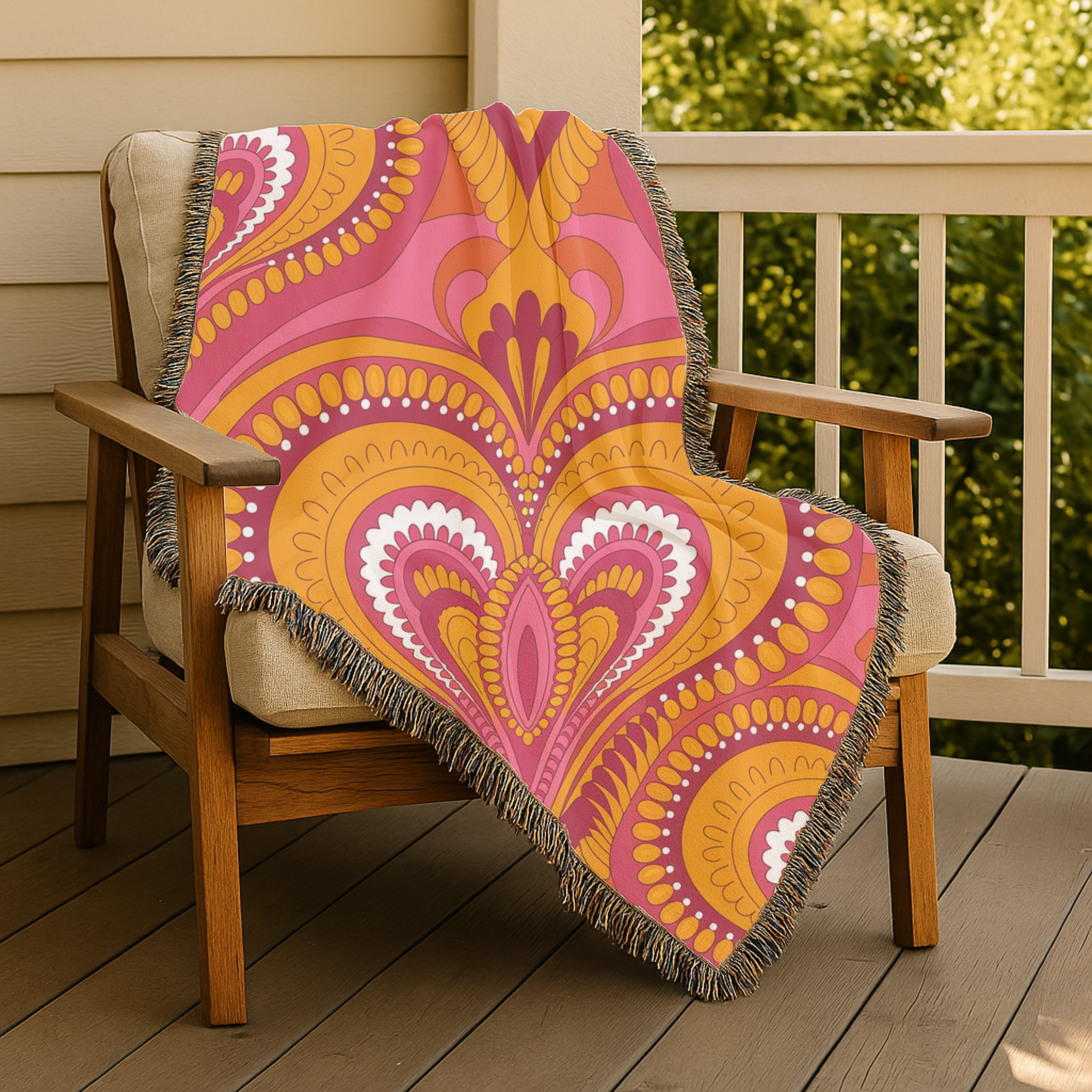 🧡 Palazzo Throw — 1960s Damask Paisley Woven Blanket