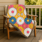 🌼  Mustard Daisy Throw — 1960s Mod Flower Woven Blanket