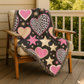 Girl Power Throw — 1990s Leopard Heart & Star Woven Blanket