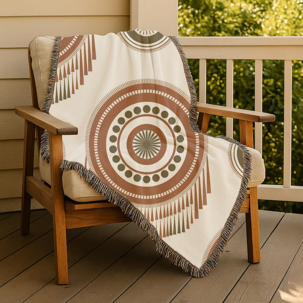 Sage Dreamcatcher Throw — 1970s Bohemian Olive Woven Blanket