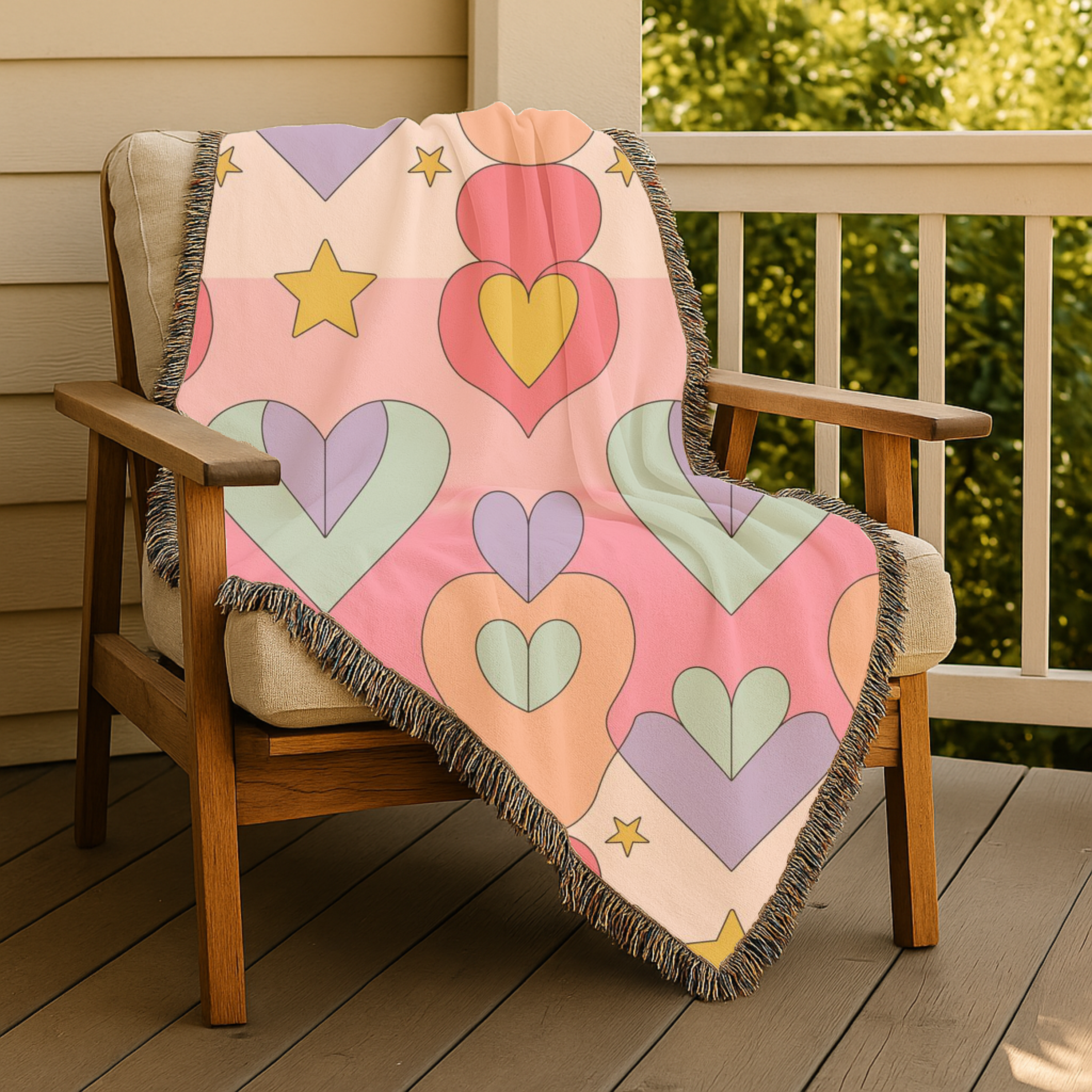 Layered Heart Throw — 1980s Rainbow Love Woven Blanket