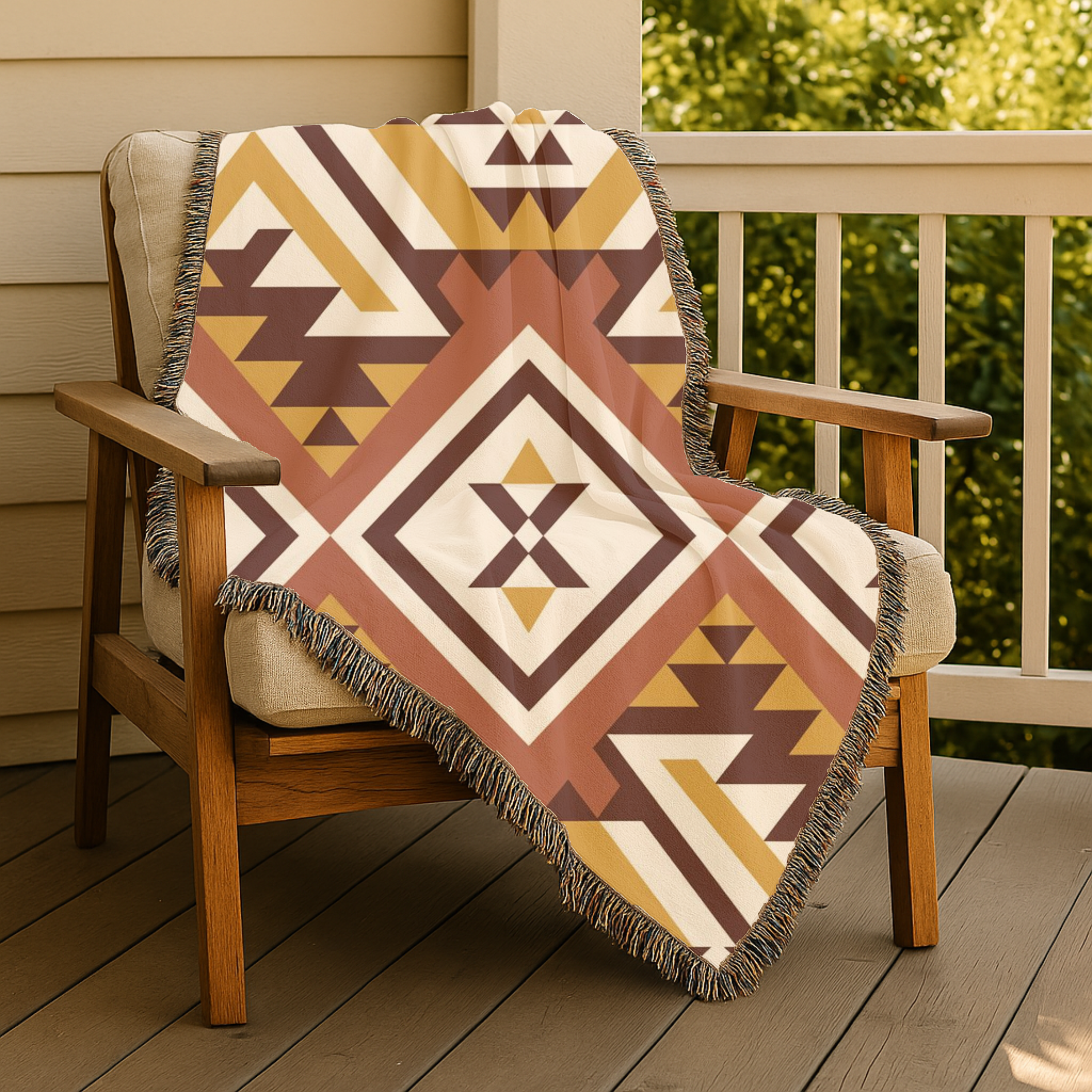 Canyon Weave Throw — 1970s Navajo Diamond Woven Blanket