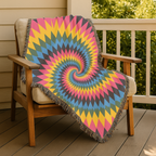 Spectrum Throw — 1990s Rainbow Spiral Woven Blanket