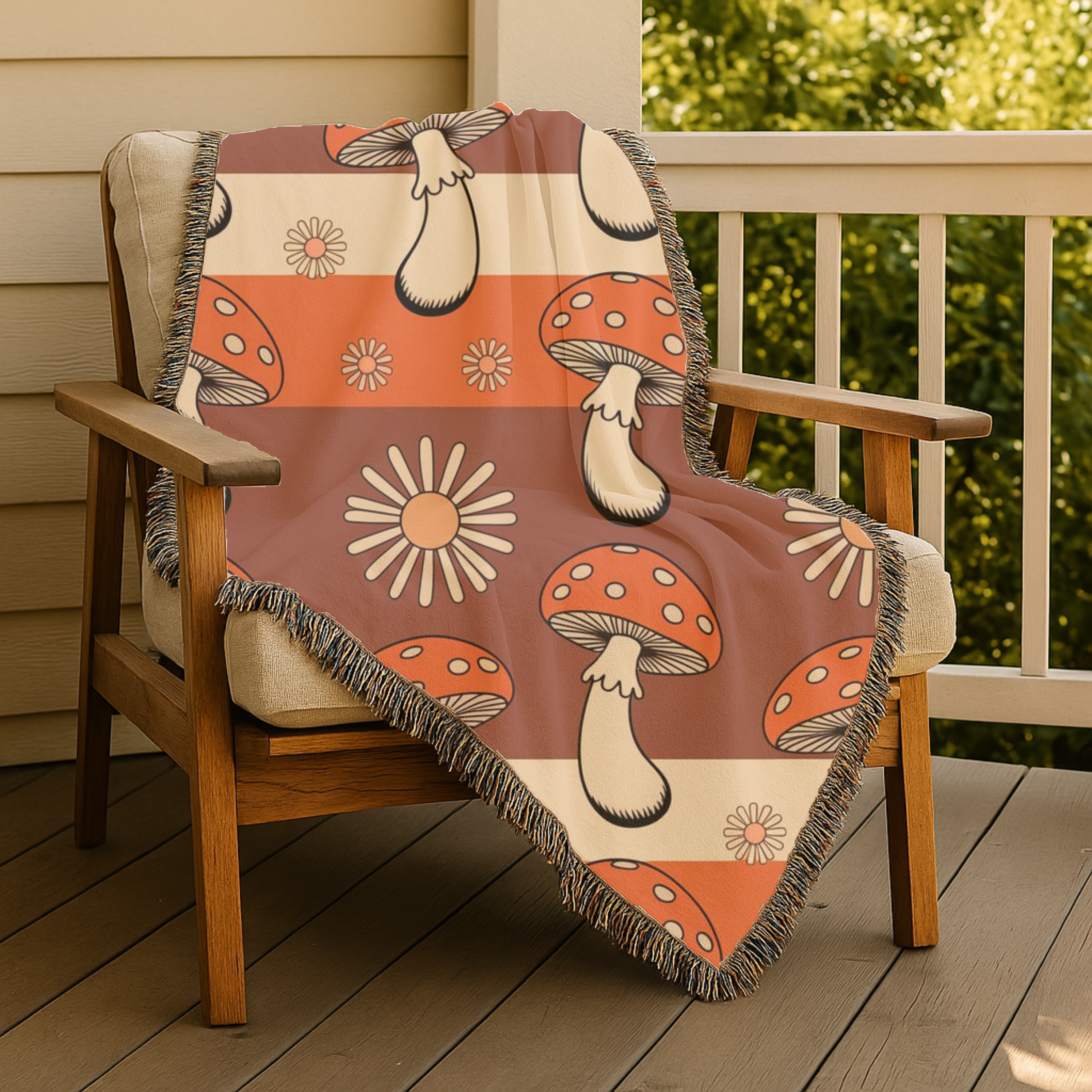 Stripe Shroom Throw — 1970s Retro Stripe Woven Blanket