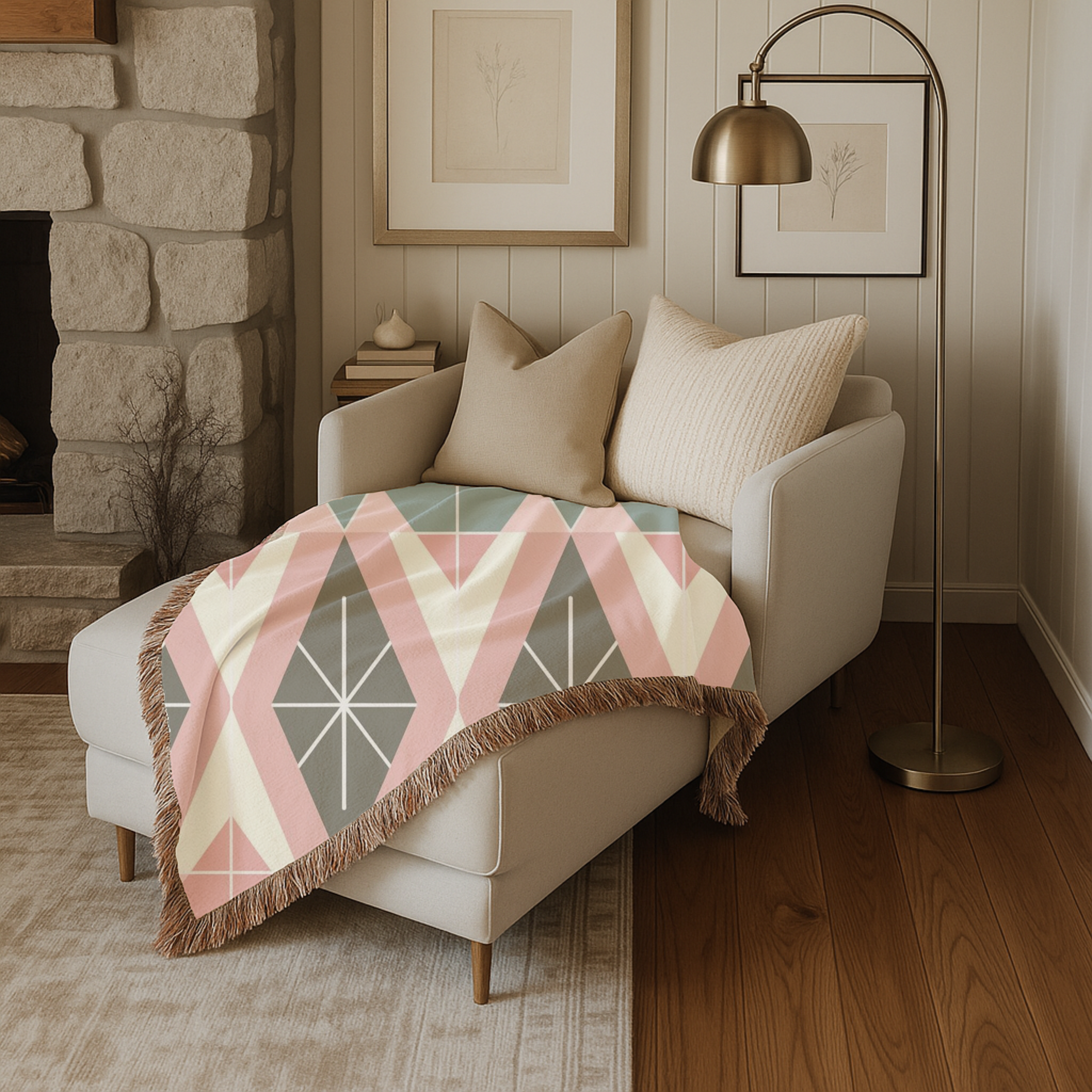 Prism Geo Throw — 1980s Pastel Geometric Woven Blanket