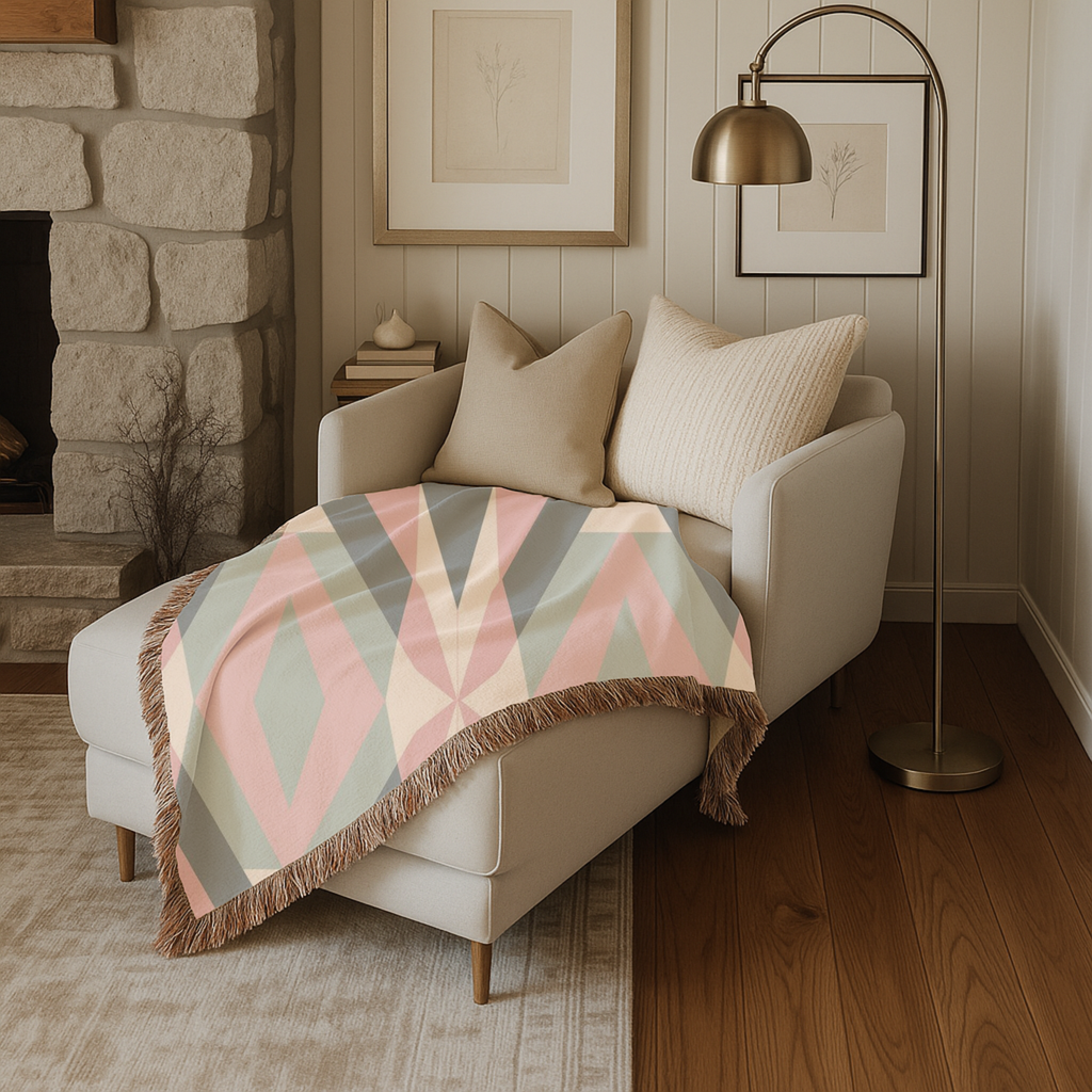 Diamond Lattice Throw — 1980s Pastel Elegance Woven Blanket