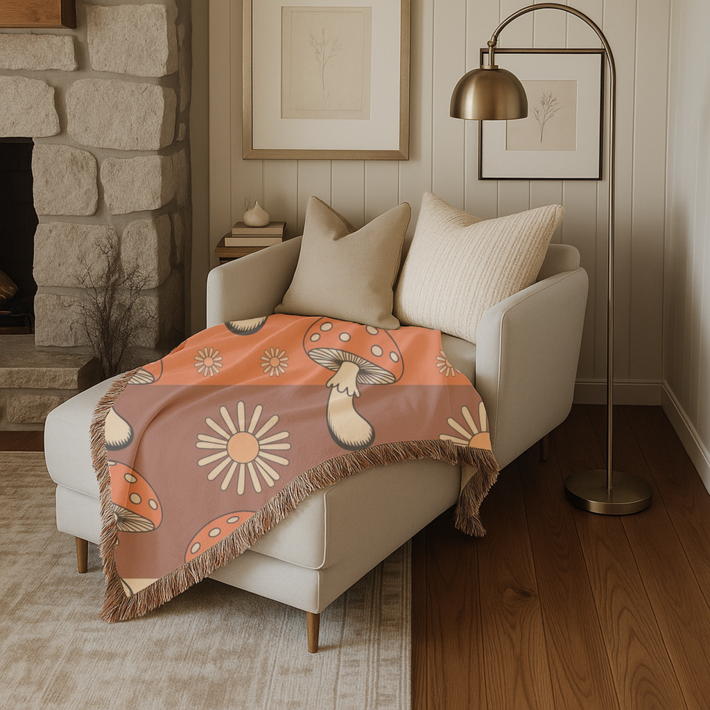 Stripe Shroom Throw — 1970s Retro Stripe Woven Blanket