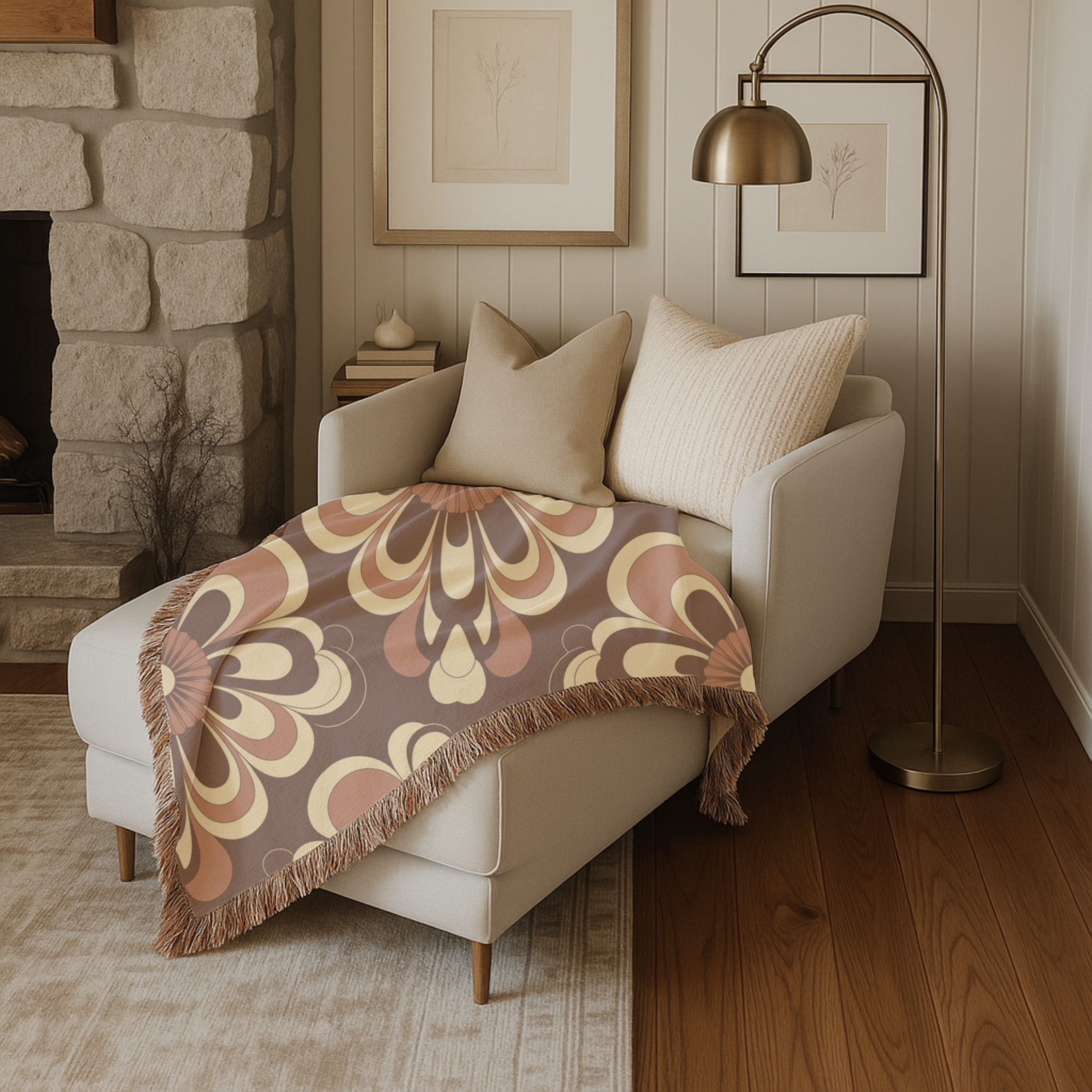 Baroque Bloom Throw — 1970s Medallion Woven Blanket