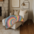 Spectrum Throw — 1990s Rainbow Spiral Woven Blanket