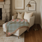 Electric Tartan Throw — 1990s Teal & Red Plaid Woven Blanket