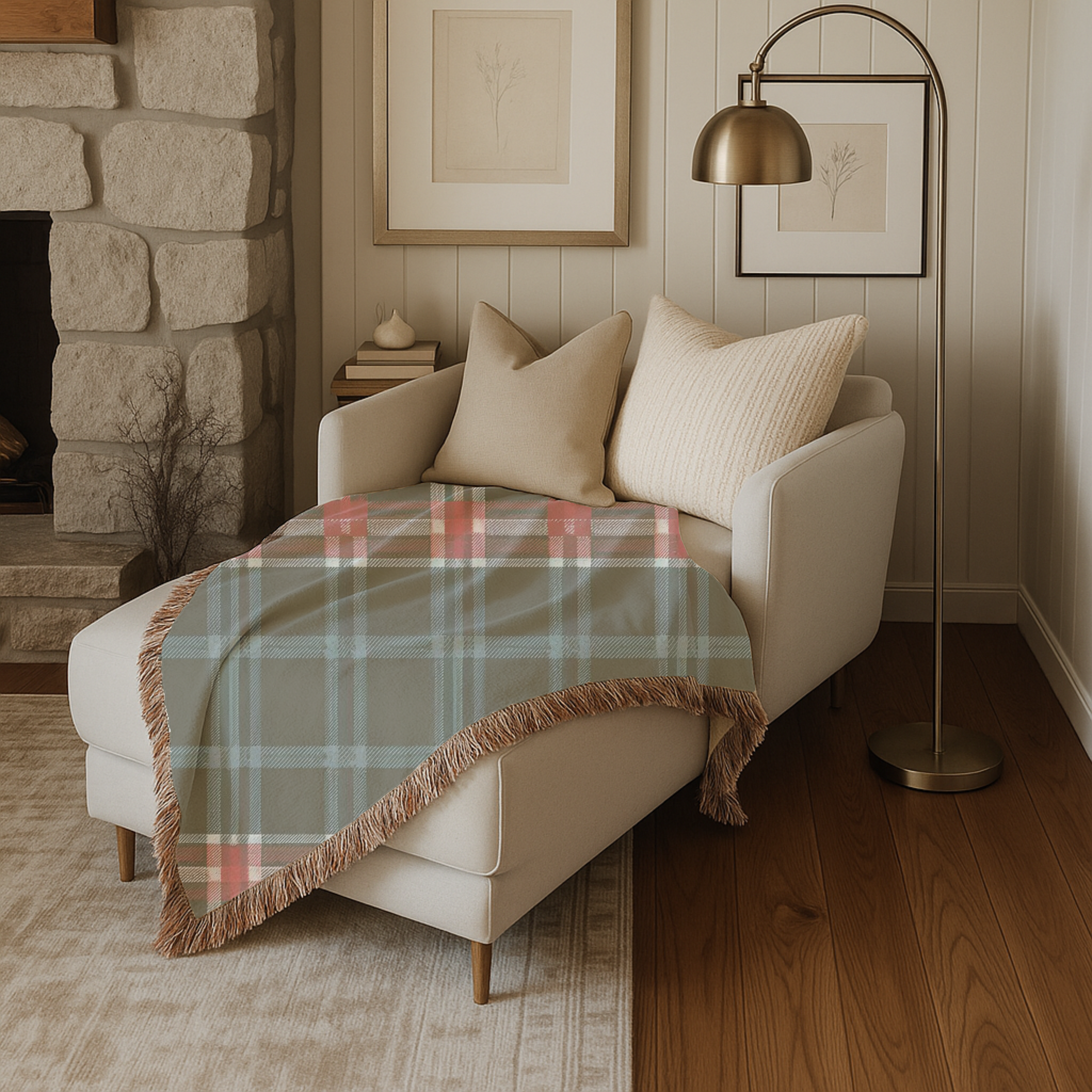 Electric Tartan Throw — 1990s Teal & Red Plaid Woven Blanket