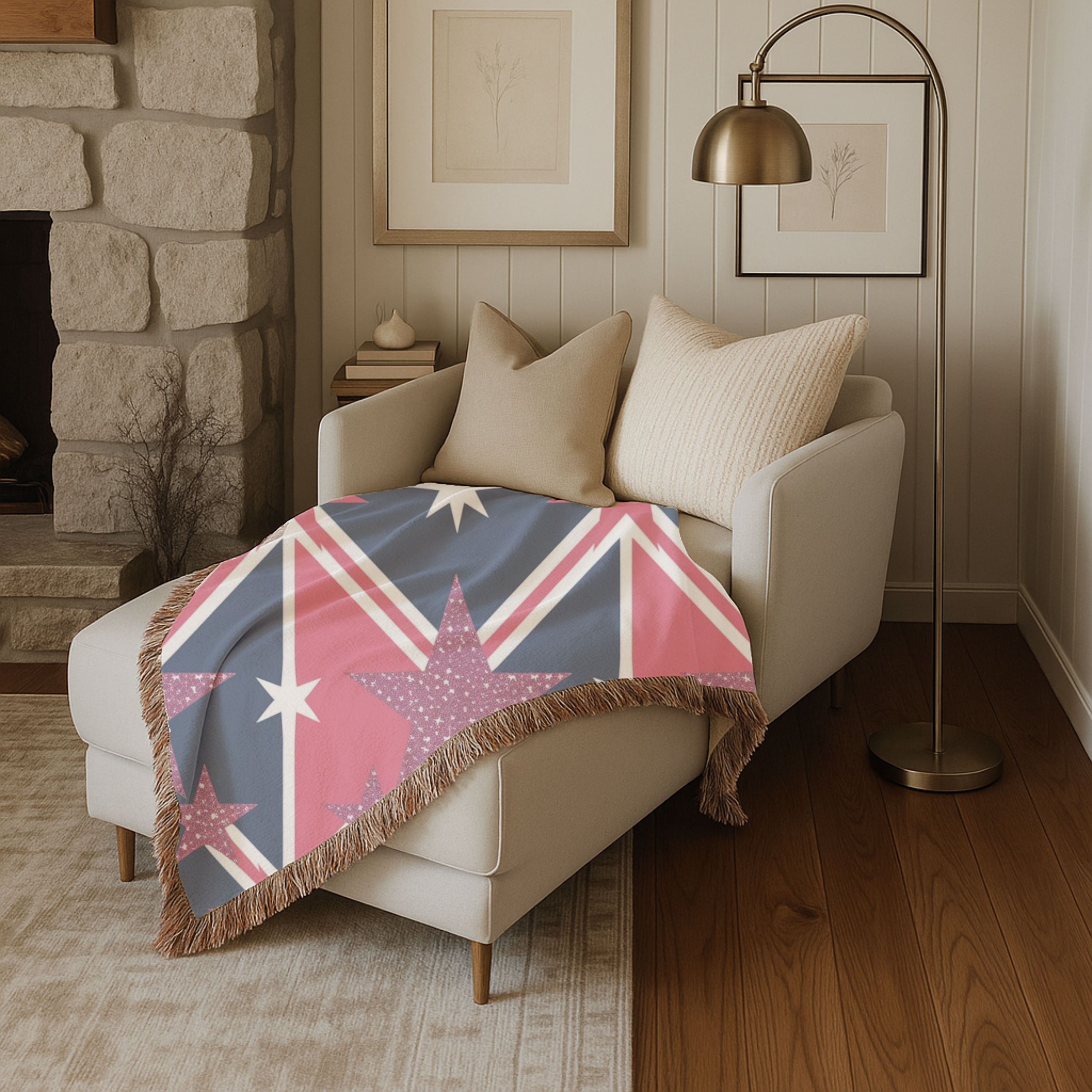 Cool Britannia Throw — 1990s Union Jack & Star Woven Blanket