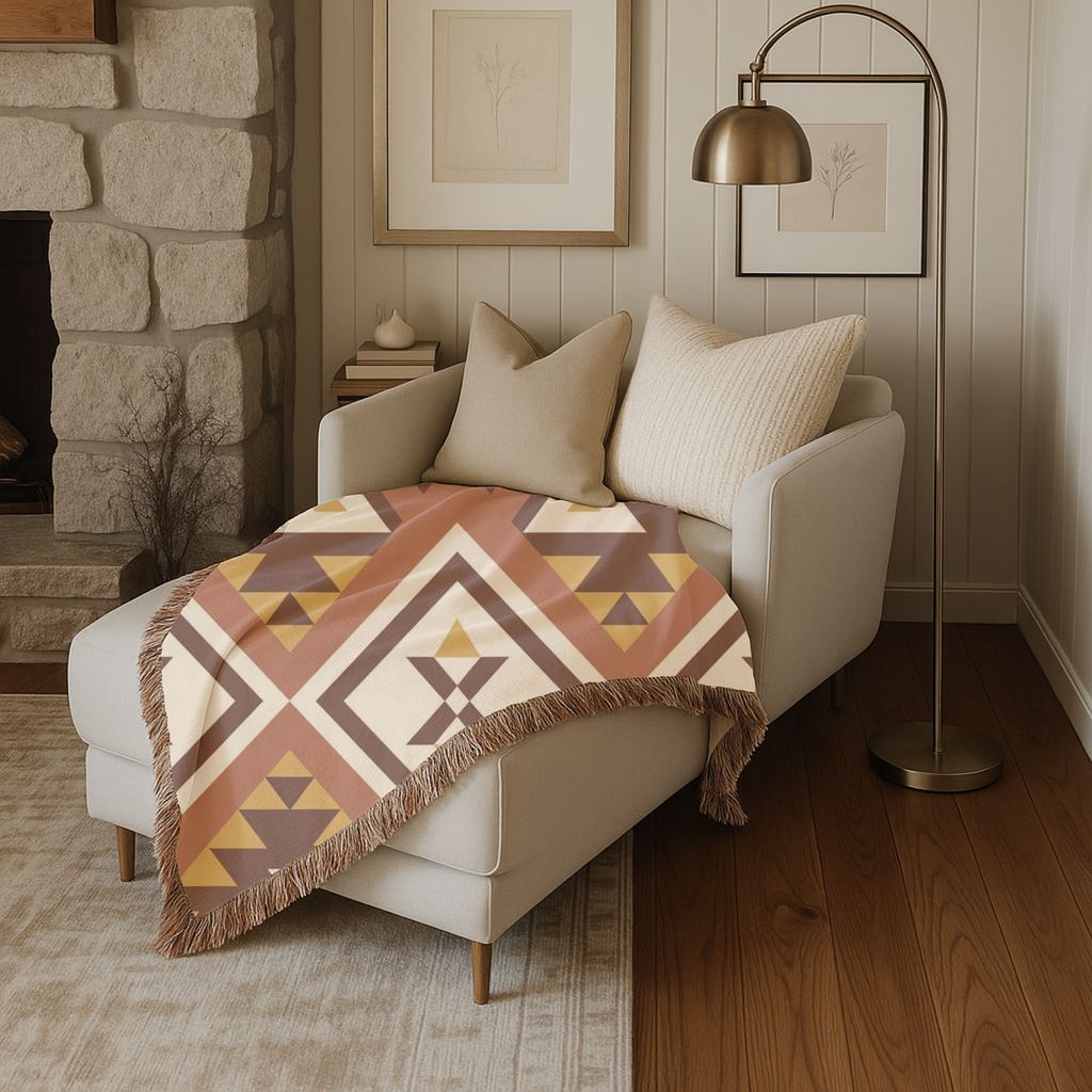Canyon Weave Throw — 1970s Navajo Diamond Woven Blanket