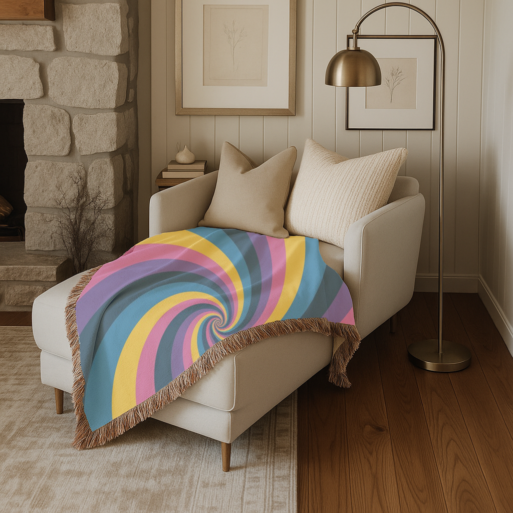 Hypnotic Throw — 1990s Psychedelic Swirl Woven Blanket