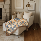 1940s Art Deco Fan Woven Blanket - 1940s Palmette Woven Blanket