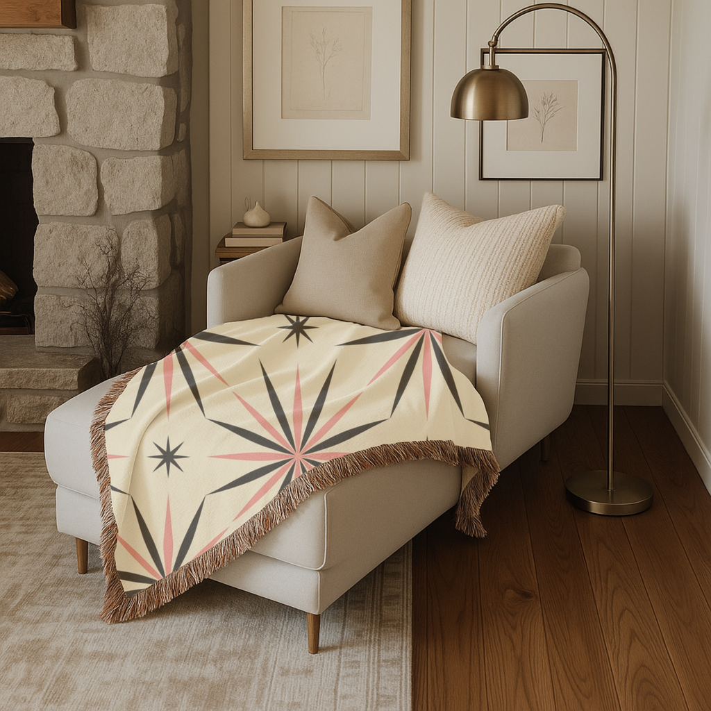 💫 Compass Star Throw — 1950s Atomic Age Woven Blanket