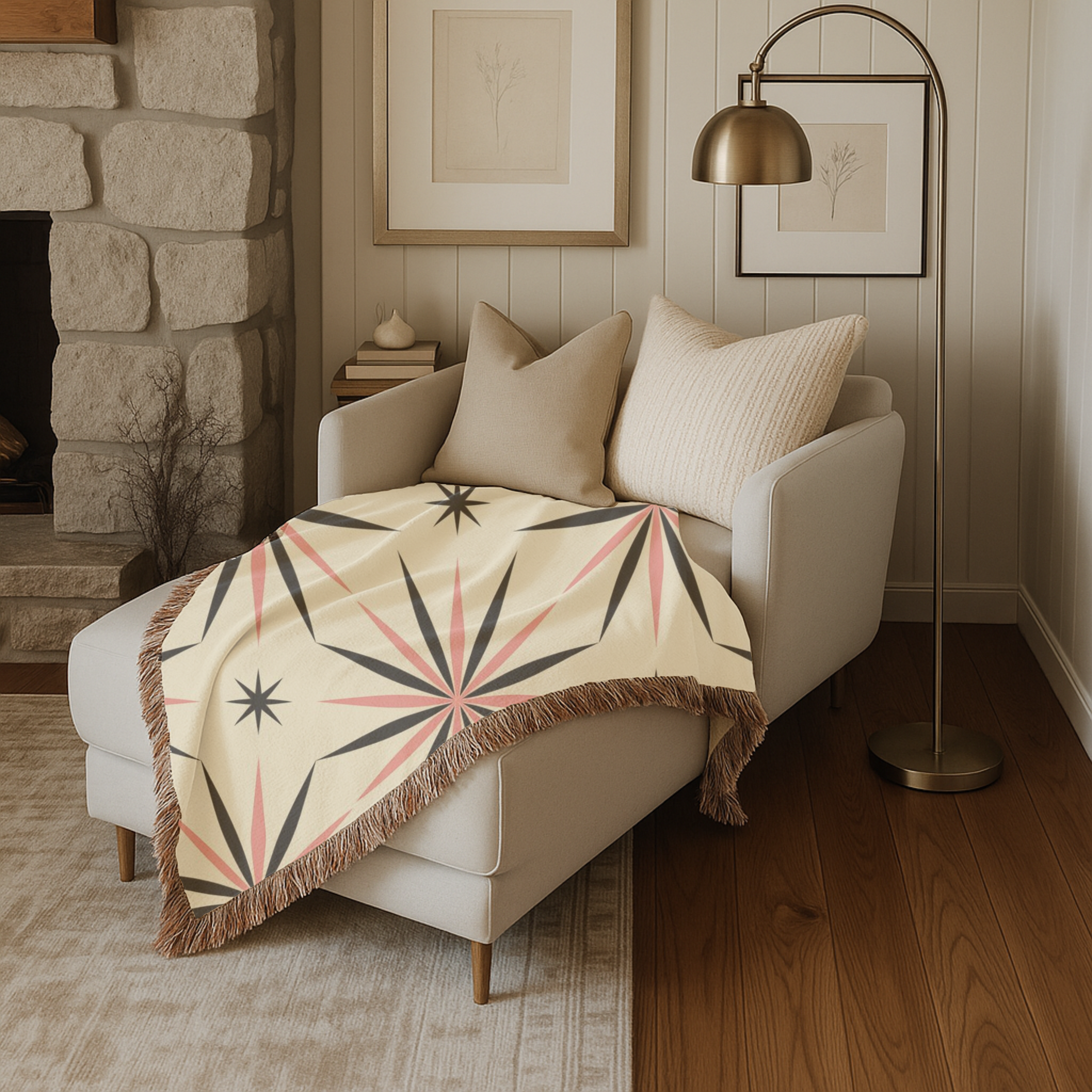 💫 Compass Star Throw — 1950s Atomic Age Woven Blanket