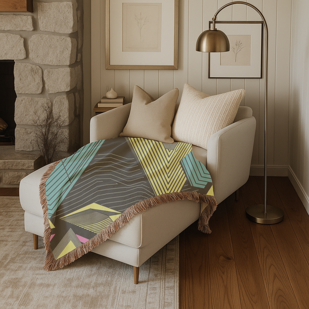 Electric Triangle Throw — 1980s Bold Stripe Geometric Woven Blanket