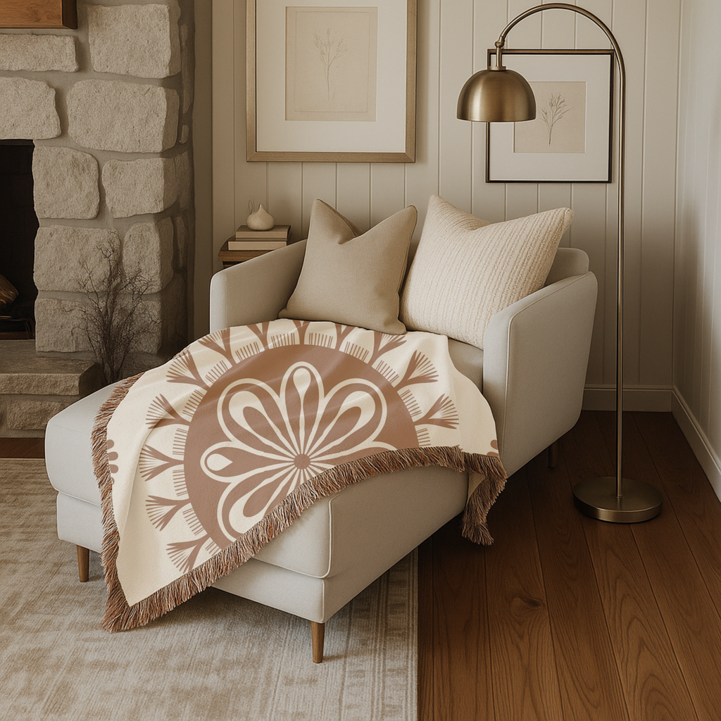 Spirit Medallion Throw — 1970s Ornate Circle Woven Blanket