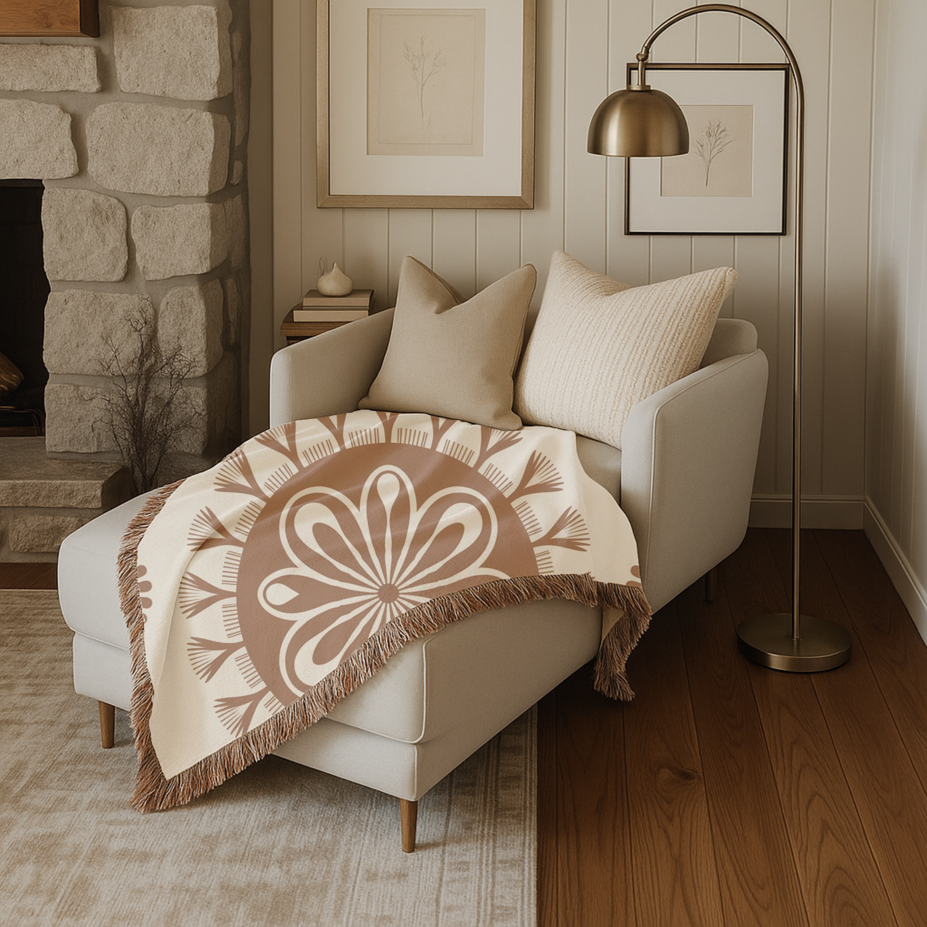 Spirit Medallion Throw — 1970s Ornate Circle Woven Blanket